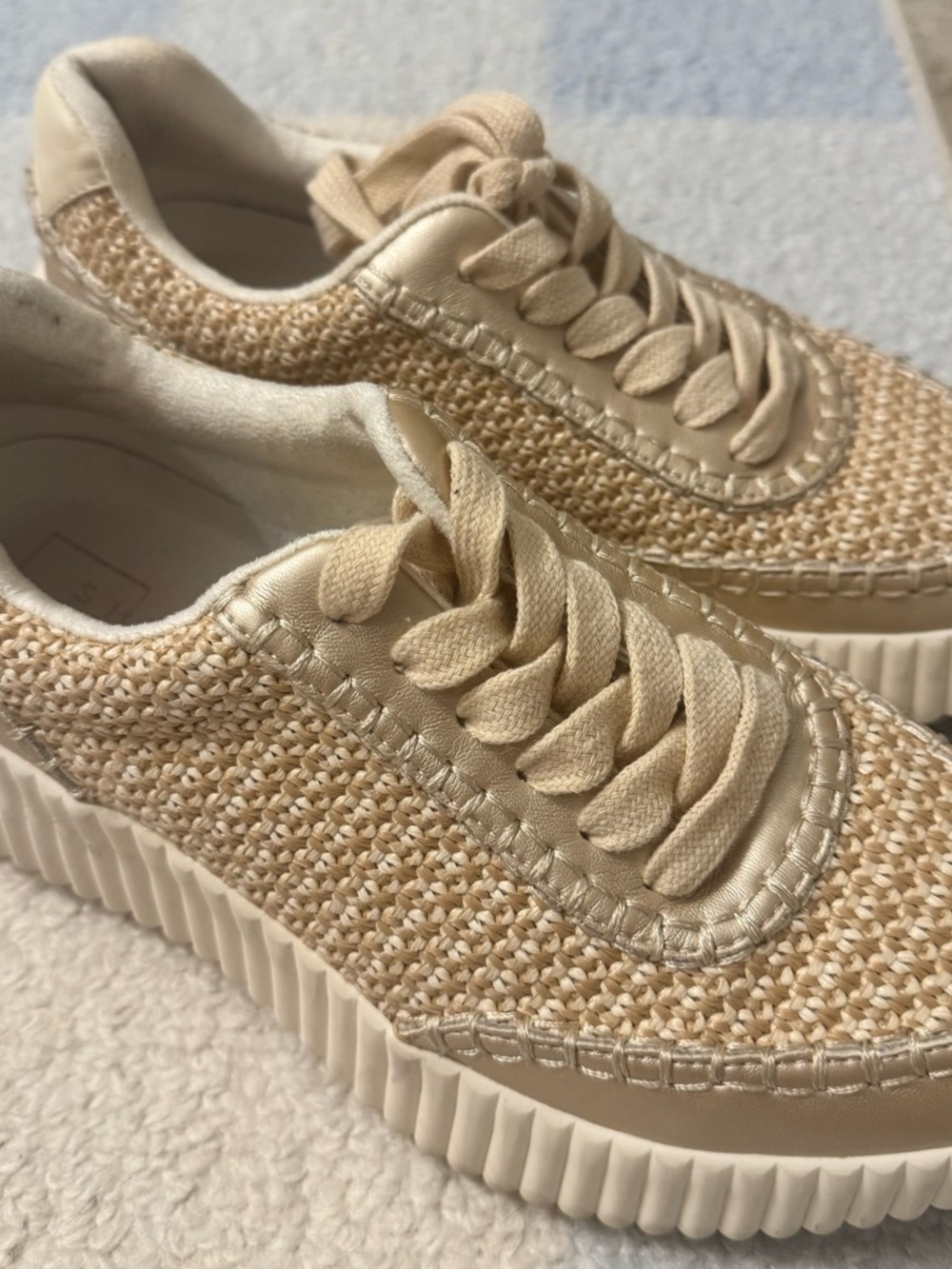 Shu shop Woven Lace-Up Platform Sneakers in Beige